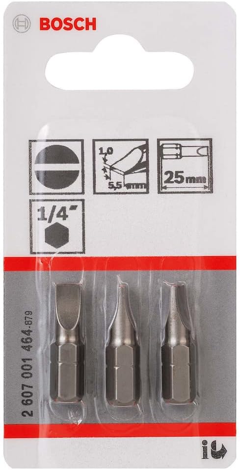 Screwdriver Bit SL1.0x5.5 25mm 1/4" C6.3 Shank Extra-Hard 3pcs