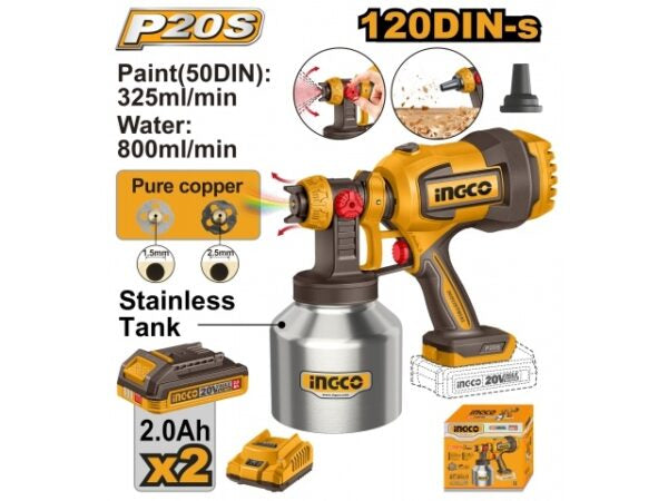 CSGLI200414INGCOبندقية الرش بدون أسلاك INGCO 20V 120DIN-s CSGLI200414