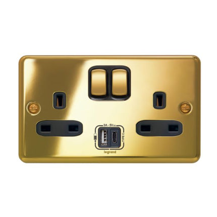 833479Legrandسينرجي أوثينتيك مقبس ثنائي محمي 13 أمبير مع شاحن USB ذهبي