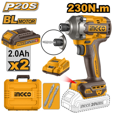 CIRLI2023INGCOمفك تأثير INGCO 20V بدون فرش 230NM مع بطاريتين