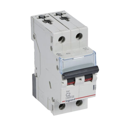 403521Legrandقاطع دائرة Legrand MCB TX3 بسعة 6000A قطبين 2A منحنى C