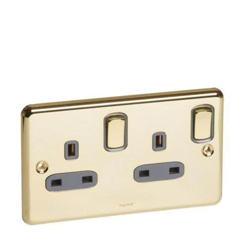 833476Legrandمقبس Synergy Authentic ثنائي القطب مع مفتاح بمعيار بريطاني 13A ذهبي لامع