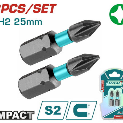 TACIM71PH225Total Toolsقطع مفك تأثيرية من توتال PH2 بطول 25 مم، 2 قطعة (TACIM71PH225)