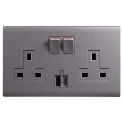 MEC33090SLLegrandأوبريا مقبس تبديل ثنائي BS 13A مع USB A+C 15W فضي داكن