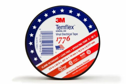 000511285844223Mشريط 3M Temflex العازل الكهربائي الفينيل 1776 أسود 60 قدم