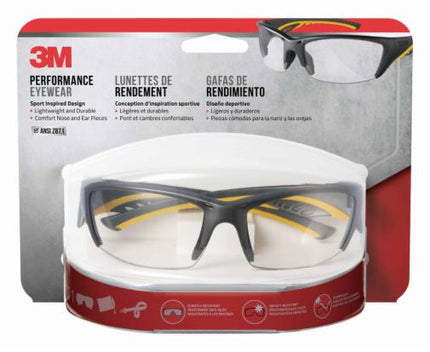 71001586013Mنظارات الأمان 3M 90212-HZ4 إطار رمادي مع لكنة صفراء عدسات شفافة