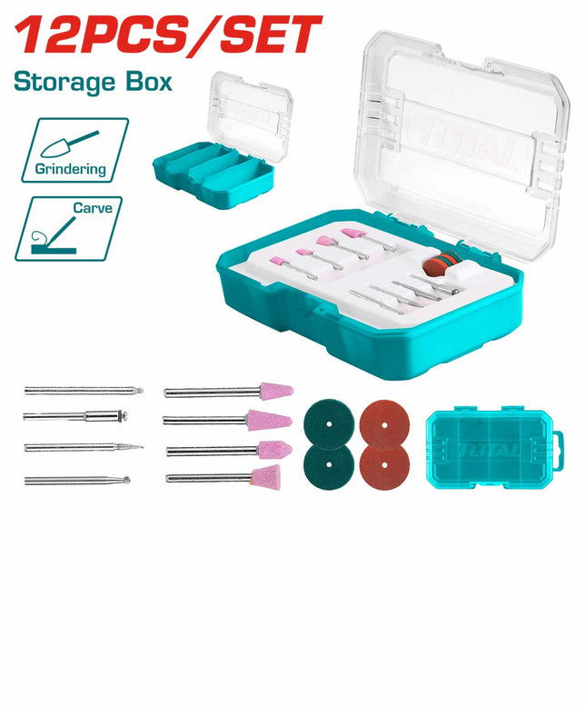 TAKMG2012Total Toolsمجموعة العمل الزجاج والحجر TAKMG2012 12 قطعة لمثقاب صغير