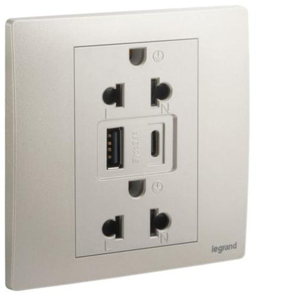 281204CHLegrandمأخذ كهربائي مالليا سينسز أحادي مع شاحن USB ذهبي