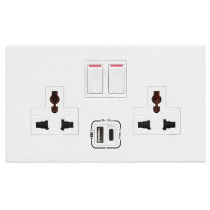 572139Legrandأرتيور متعدد المعايير مقبس كهربائي 2x2P+E محمي بمشعل USB أبيض
