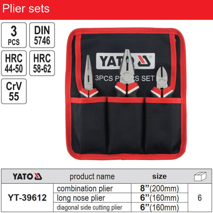 YT-39612Yatoمجموعة كماشات ياتو YT-39612 ثلاثية الأجزاء احترافية من بولندا