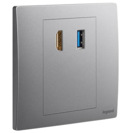 281021DSLegrandمقبس Mallia Senses HDMI مع نقل بيانات USB A فضي داكن