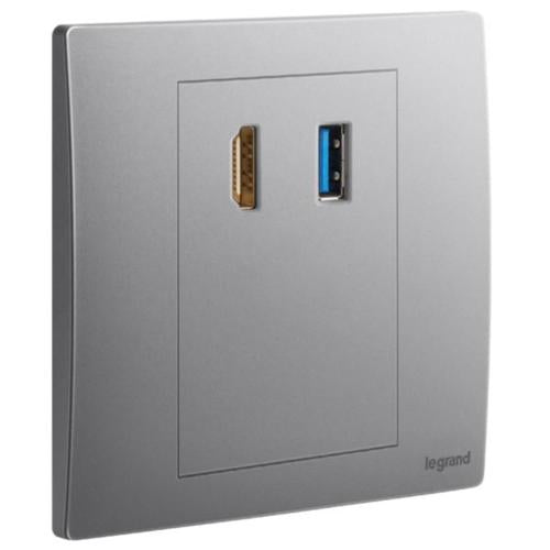 281021DSLegrandمقبس Mallia Senses HDMI مع نقل بيانات USB A فضي داكن