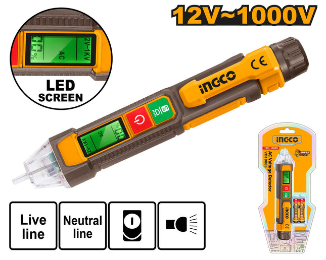 VD210003INGCOكاشف الجهد الكهربائي INGCO VD210003 مع مصباح LED