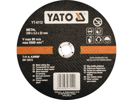 YT-6112Yatoقرص قطع معادن ياتو 230x3.2x22 ملم درجة احترافية