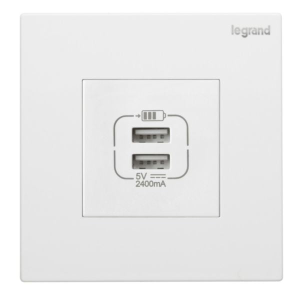 282447Legrandغاليون مقبس USB مزدوج بقوة 2.4A من النوع A أبيض