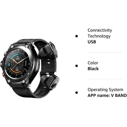 Tuanzi Smart Watch with Bluetooth Headphone In-Ear Black , T92