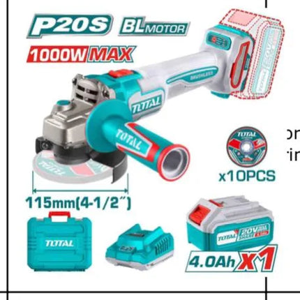 TAGLI271531Total Toolsصاروخ زاوية لاسلكي 4.5 بوصة 20 فولت 1000 واط مع بطارية