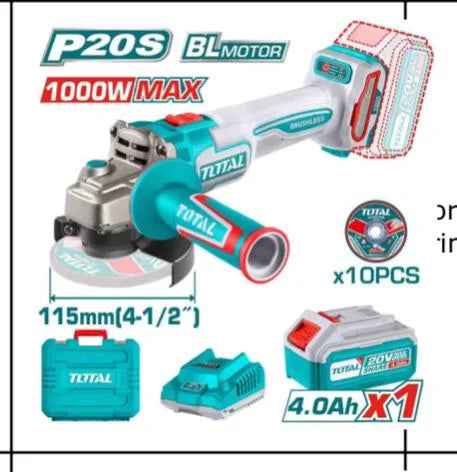TAGLI271531Total Toolsصاروخ زاوية لاسلكي 4.5 بوصة 20 فولت 1000 واط مع بطارية