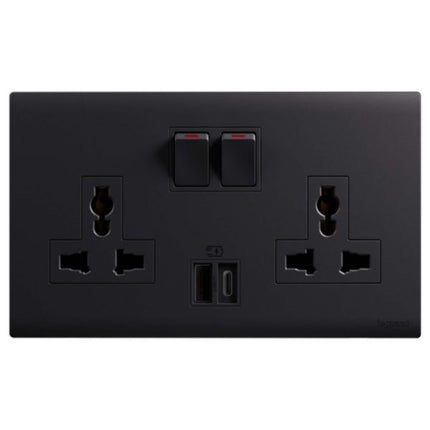 MEC33077BLLegrandObria مقبس متعدد المعايير 2 مدخل 16A مع USB A+C 27W أسود مات