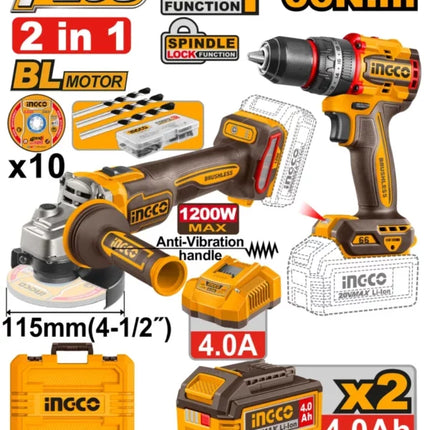 CKLI20256INGCOمجموعة INGCO 20V اللاسلكية 2 قطعة 66N.m مع مثقاب التأثير