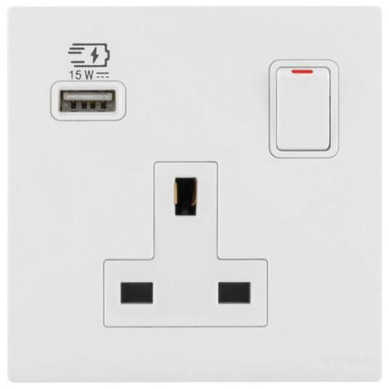 MEC33078WHLegrandأوبريا مقبس كهربائي أحادي الطور BS 13A مع USB Type A 15W لون أبيض مات