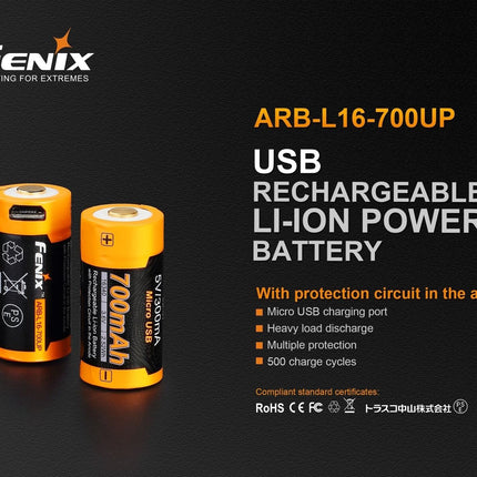 بطارية فنيكس  قابلة لاعادة الشحن مدخل يو اس بي ARB-L16-700UP 700mAh | 6942870305905