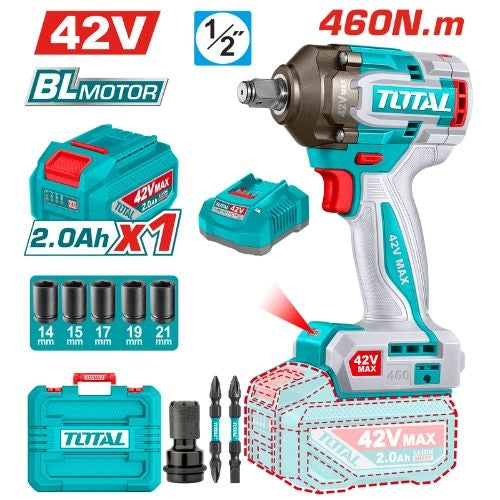 TIWLI42461Total Toolsمفك البراغي بالصدمة اللاسلكي توتال 42 فولت 460 نيوتن متر