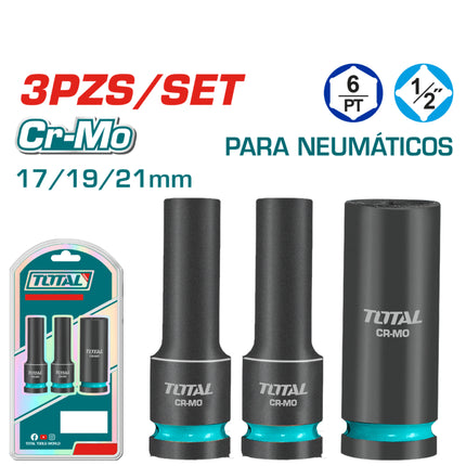 THKISD12042LTotal Toolsمجموعة مقابس التأثير الطويلة TOTAL 3 قطع CR-MO 17/18/21 ملم صناعية