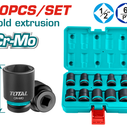 THISTD12101Total Toolsمجموعة مفاتيح الصدم 10 قطع 1/2 بوصة (THISTD12101)