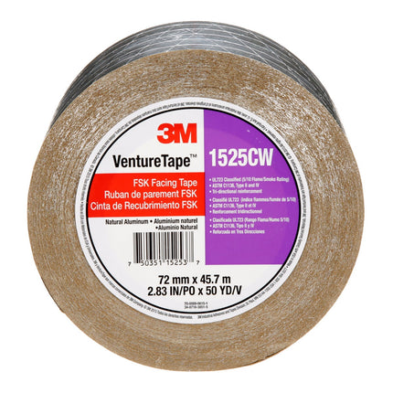 007503511525373Mشريط 3M Venture Tape FSK Facing Tape 1525CW الفضي 72 ملم