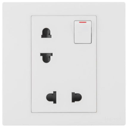 MEC32048WHLegrandمقبس أوبريا أحادي الفتحة يورو-أمريكي 16 أمبير ثنائي القطب مع مفتاح أبيض مات