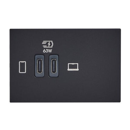 077675LLegrandشاحن موزاييك USB 3 وحدات 63W نوع C توصيل الطاقة أسود