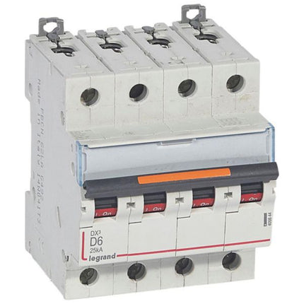 409844Legrandقاطع دائرة MCB DX3 رباعي الأقطاب 6A منحنى D
