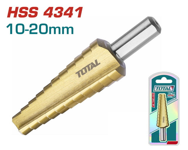 TAC7510201Total Toolsمثقاب درجي TOTAL HSS 4341 مطلي تيتانيوم 10-20 ملم TAC7510201