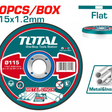 TAC2211155Total Toolsقرص قطع المعادن INOX من TOTAL بحجم 115 × 1.2 مم في صندوق معدني (TAC2211155)
