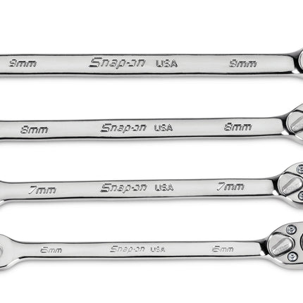 SOXRRM704ASnap-Onمجموعة مفاتيح ربط رباعية الأجزاء بنظام Flank Drive Plus عكسية مع رأس تروس متحرك 6-9 ملم
