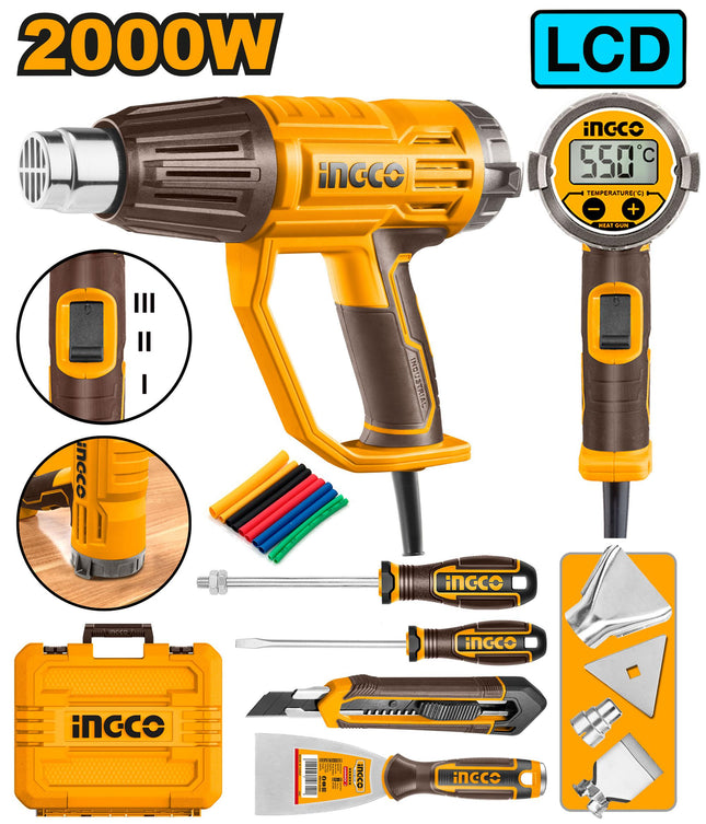 HG2000581INGCOمسدس حراري احترافي إنجكو HG2000581 بقوة 2000 واط مع شاشة LCD