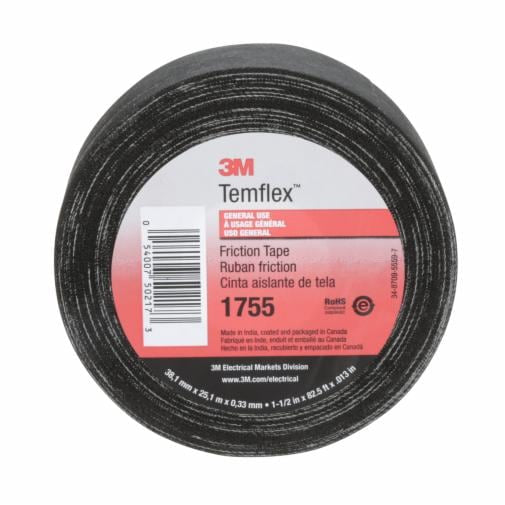 000540075021733Mشريط الاحتكاك القطني 3M Temflex 1755 أسود 1.5 بوصة