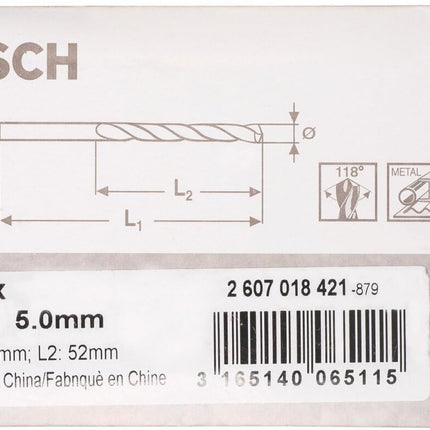 Bosch HSS-R Metal Drill Bit Set 5x52mm 10 Pcs , 2607018421