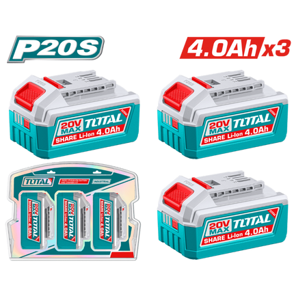 TOSLI251296Total Toolsمجموعة بطاريات توتال 20 فولت 3 قطع 4.0 أمبير ساعة صناعية