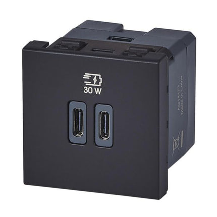 077633LLegrandشاحن Mosaic بمنفذ USB 2 وحدة 30W من نوع C مع Power Delivery أسود