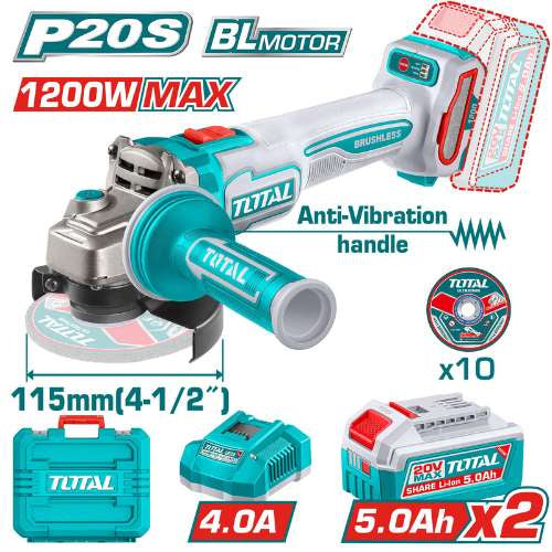 TAGLI2120252Total Toolsمطحنة زوايا لاسلكية توتال تولز 20 فولت فرشاة TAGLI2120252