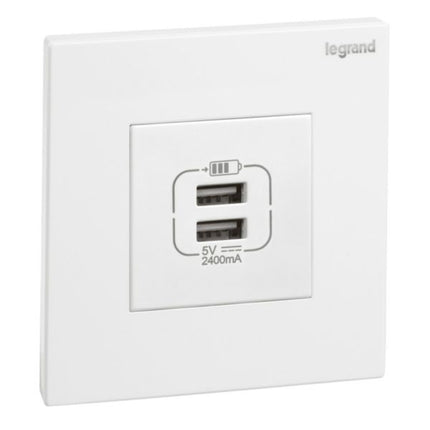 282447Legrandغاليون مقبس USB مزدوج بقوة 2.4A من النوع A أبيض