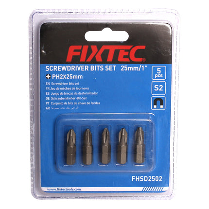 FHSD2502Fixtecمجموعة بتات مفك براغي مغناطيسية PH2 من FIXTEC بحجم 25 ملم 5 قطع