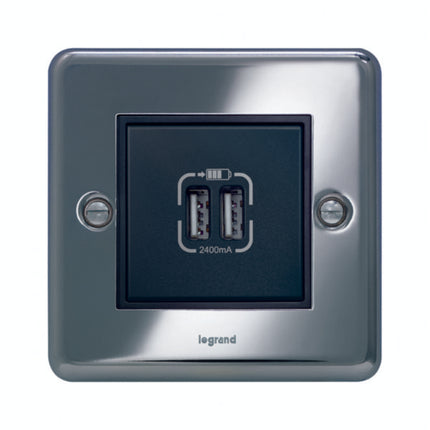 833244Legrandشاحن USB مزدوج أصلي Synergy نوع A من الفولاذ المقاوم للصدأ المصقول