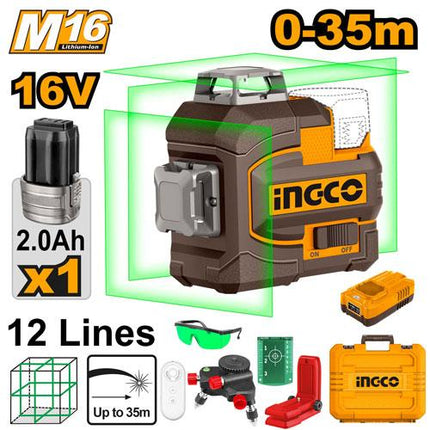 HLL301201INGCOمستوى الليزر ثلاثي الأبعاد اللاسلكي HLL301201 أخضر 35م
