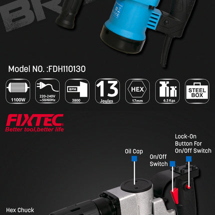 FDH110130Fixtecمطرقة هدم FIXTEC 1100W مع تشاك HEX