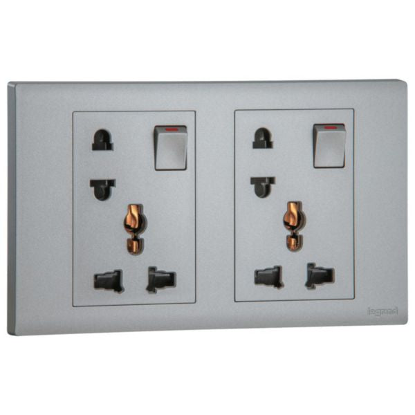 MEC32054SLLegrandمقبس أوبريا ثنائي 16A متعدد المعايير يورو-أمريكي مع مفتاح فضي داكن