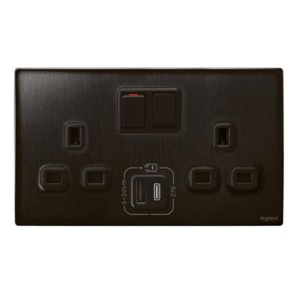 281137BBLegrandملليا سينسز مقبس ثنائي مع شاحن USB A+C