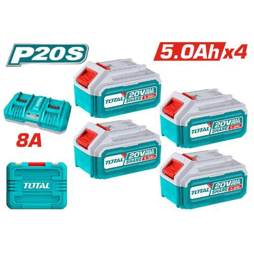 TFBCLI20285Total Toolsمجموعة بطارية وشاحن ليثيوم أيون P20S من توتال تولز